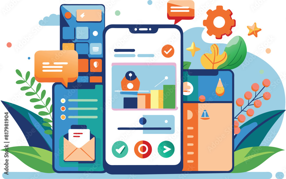 Flat illustration of mobile application, vector illustration. Flat illustration of mobile application, vector illustration.