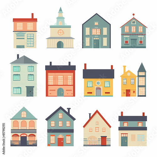 Icons of houses and buildings isolated on white. Illustration in vector format