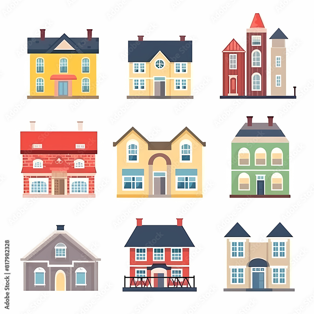 Icons of houses and buildings isolated on white. Illustration in vector format Icons of houses and buildings isolated on white. Illustration in vector format
