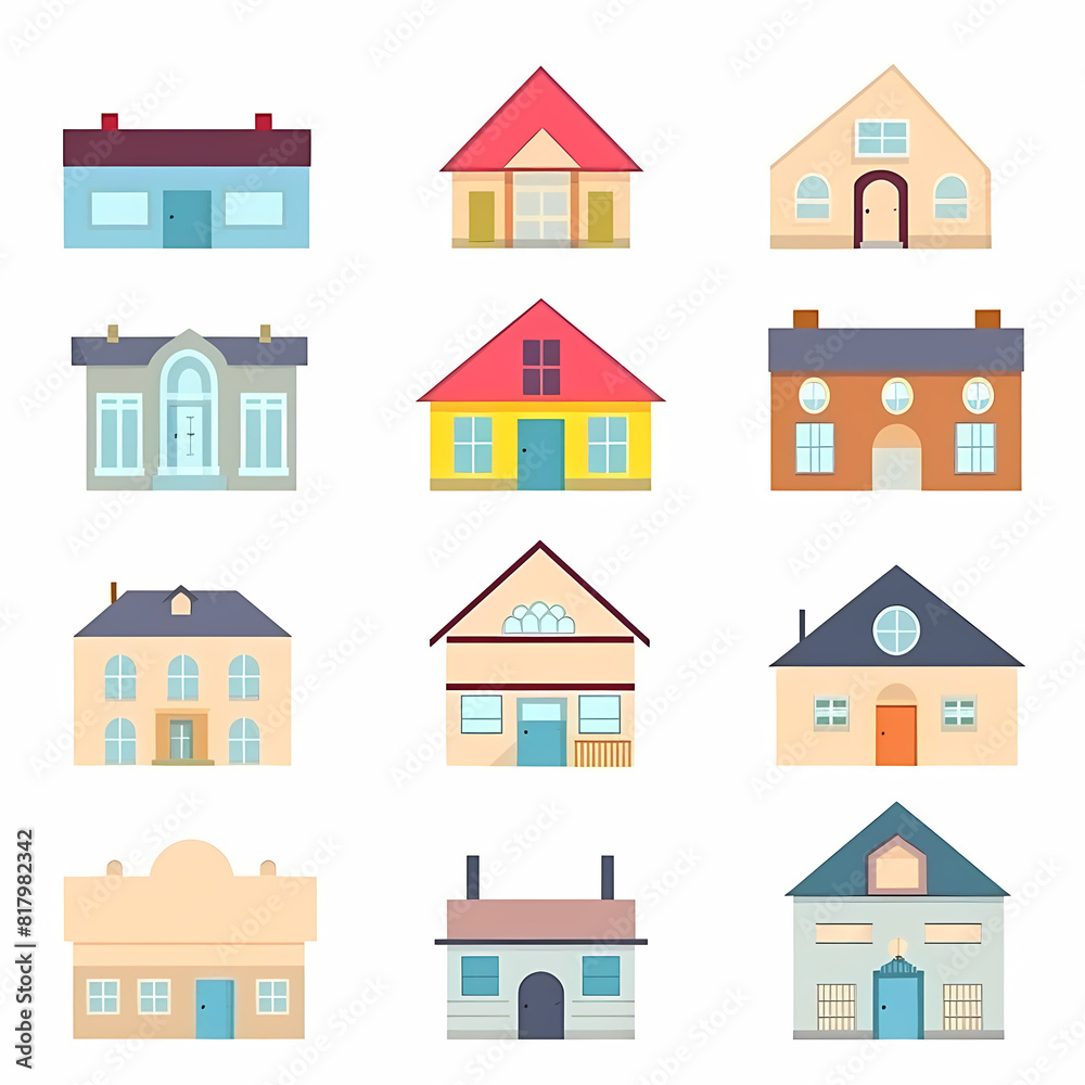 Icons of houses and buildings isolated on white. Illustration in vector format