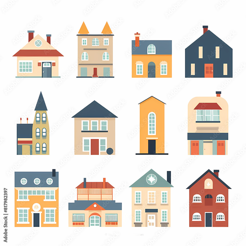 Icons of houses and buildings isolated on white. Illustration in vector format Icons of houses and buildings isolated on white. Illustration in vector format
