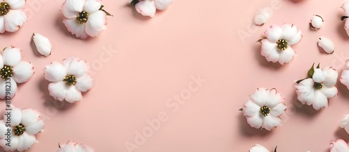 pink copy space banner background. clipping path frame with cotton flowers. delicate greeting card with copy space