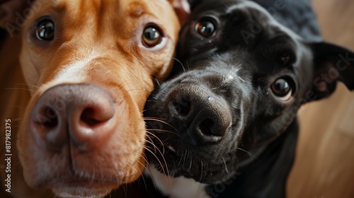close-up portrait of two cute pit bull terriers photo