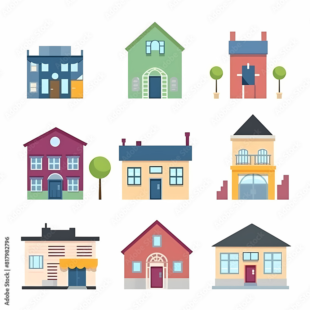 Icons of houses and buildings isolated on white. Illustration in vector format Icons of houses and buildings isolated on white. Illustration in vector format