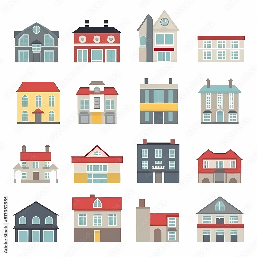 Icons of houses and buildings isolated on white. Illustration in vector format Icons of houses and buildings isolated on white. Illustration in vector format