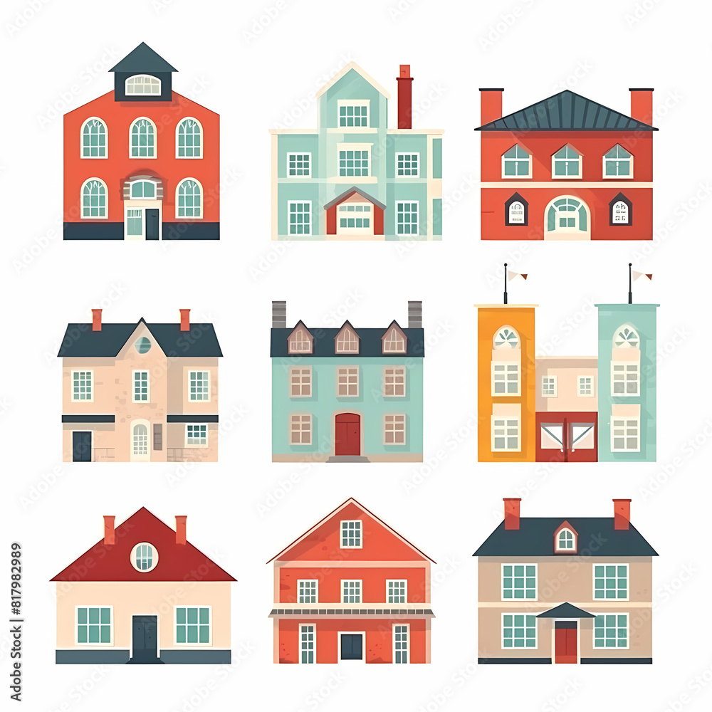 Icons of houses and buildings isolated on white. Illustration in vector format Icons of houses and buildings isolated on white. Illustration in vector format