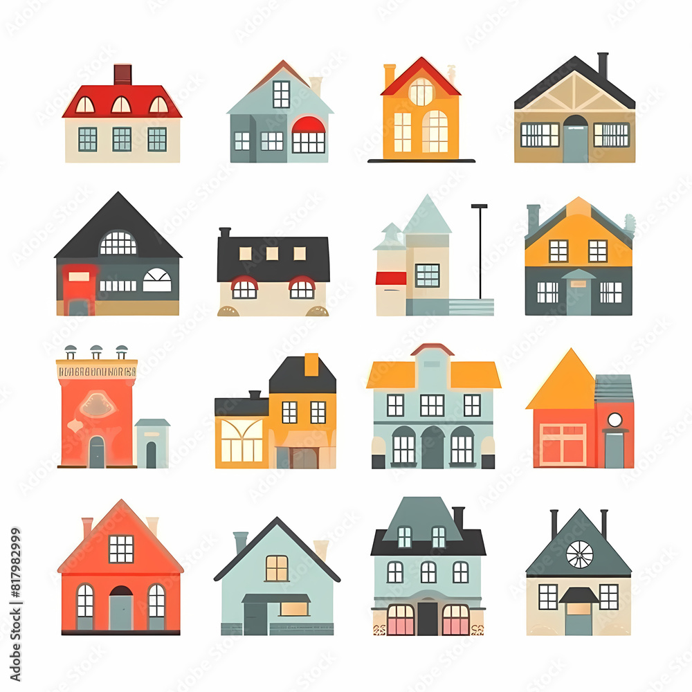 Icons of houses and buildings isolated on white. Illustration in vector format Icons of houses and buildings isolated on white. Illustration in vector format