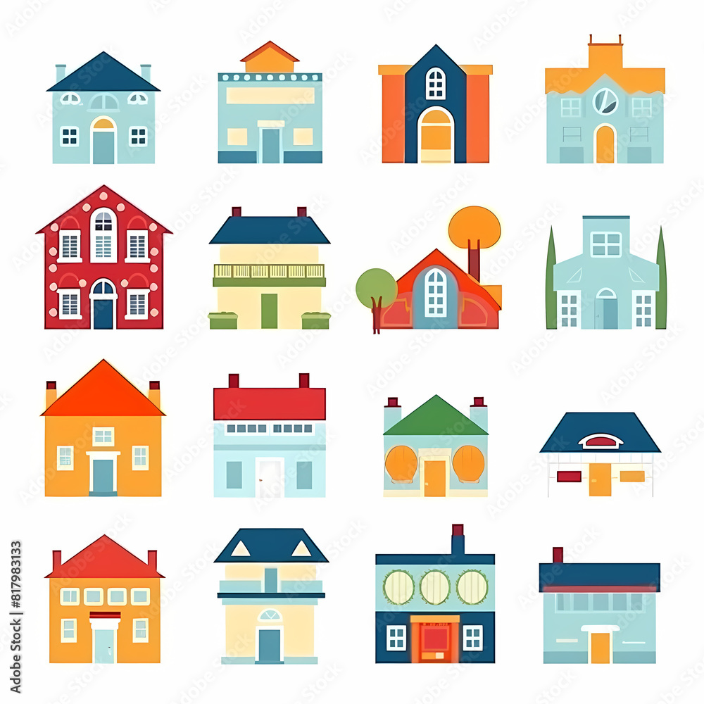 Icons of houses and buildings isolated on white. Illustration in vector format Icons of houses and buildings isolated on white. Illustration in vector format