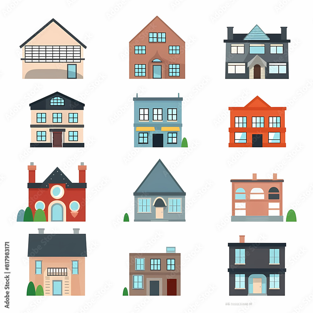 Icons of houses and buildings isolated on white. Illustration in vector format Icons of houses and buildings isolated on white. Illustration in vector format