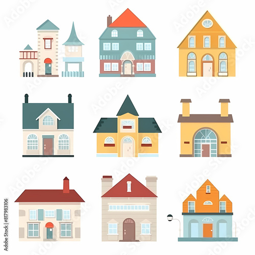 Icons of houses and buildings isolated on white. Illustration in vector format © ak159715
