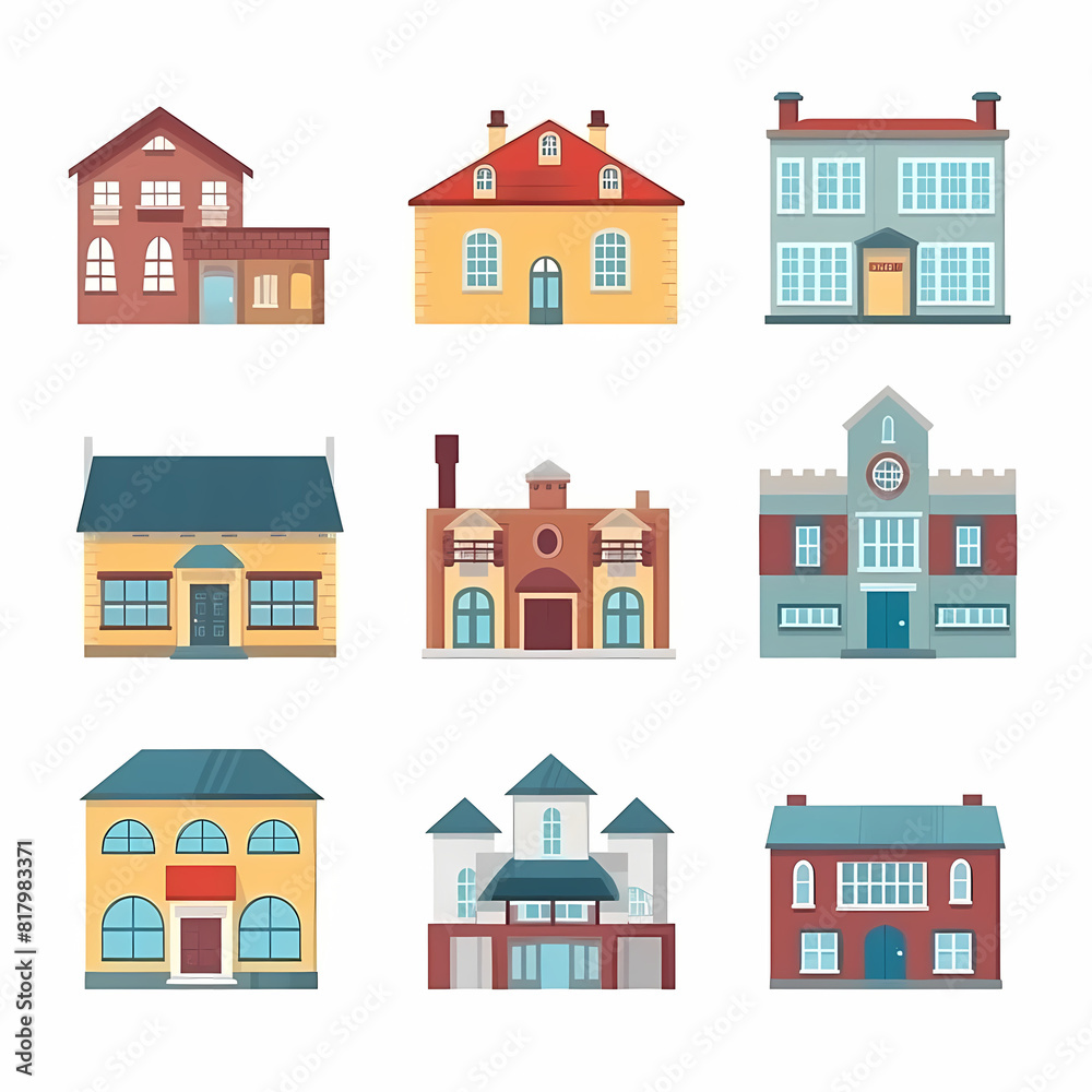 Icons of houses and buildings isolated on white. Illustration in vector format Icons of houses and buildings isolated on white. Illustration in vector format