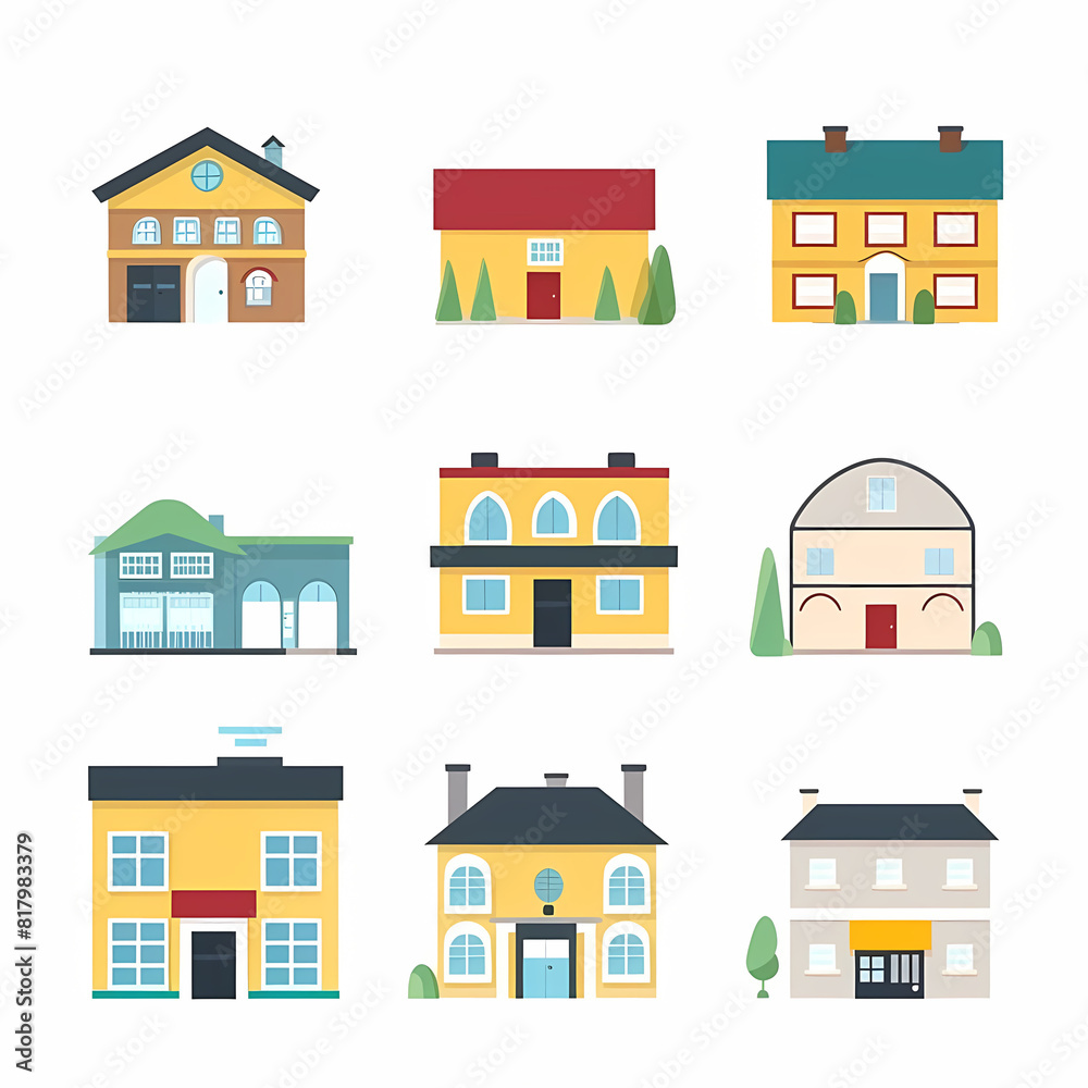 Icons of houses and buildings isolated on white. Illustration in vector format Icons of houses and buildings isolated on white. Illustration in vector format
