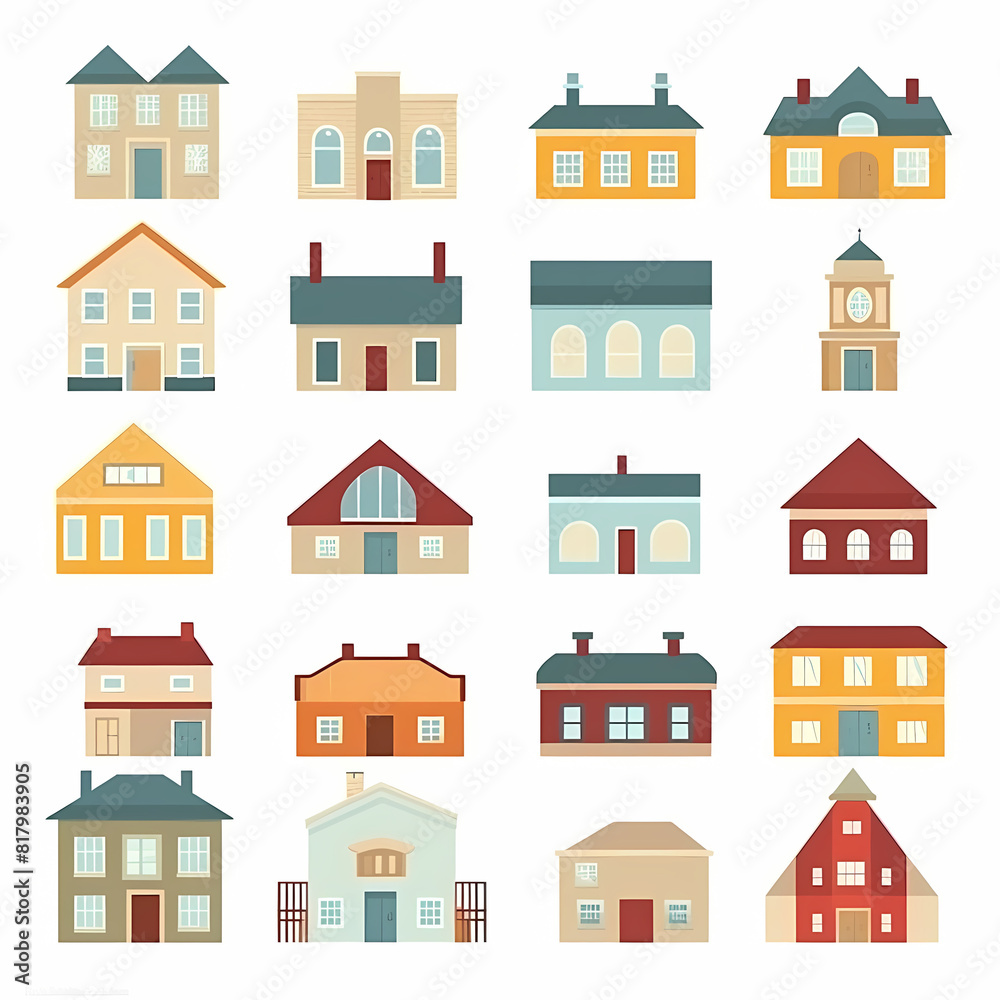 Icons of houses and buildings isolated on white. Illustration in vector format Icons of houses and buildings isolated on white. Illustration in vector format