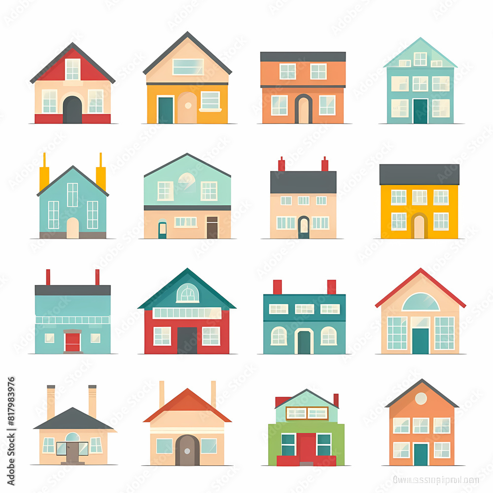 Icons of houses and buildings isolated on white. Illustration in vector format Icons of houses and buildings isolated on white. Illustration in vector format