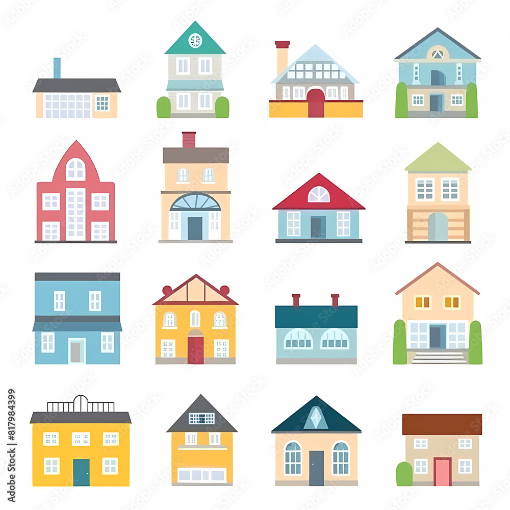 Icons of houses and buildings isolated on white. Illustration in vector format Icons of houses and buildings isolated on white. Illustration in vector format