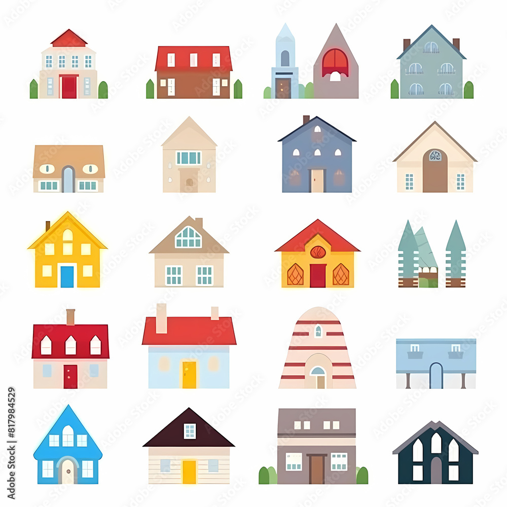 Icons of houses and buildings isolated on white. Illustration in vector format Icons of houses and buildings isolated on white. Illustration in vector format