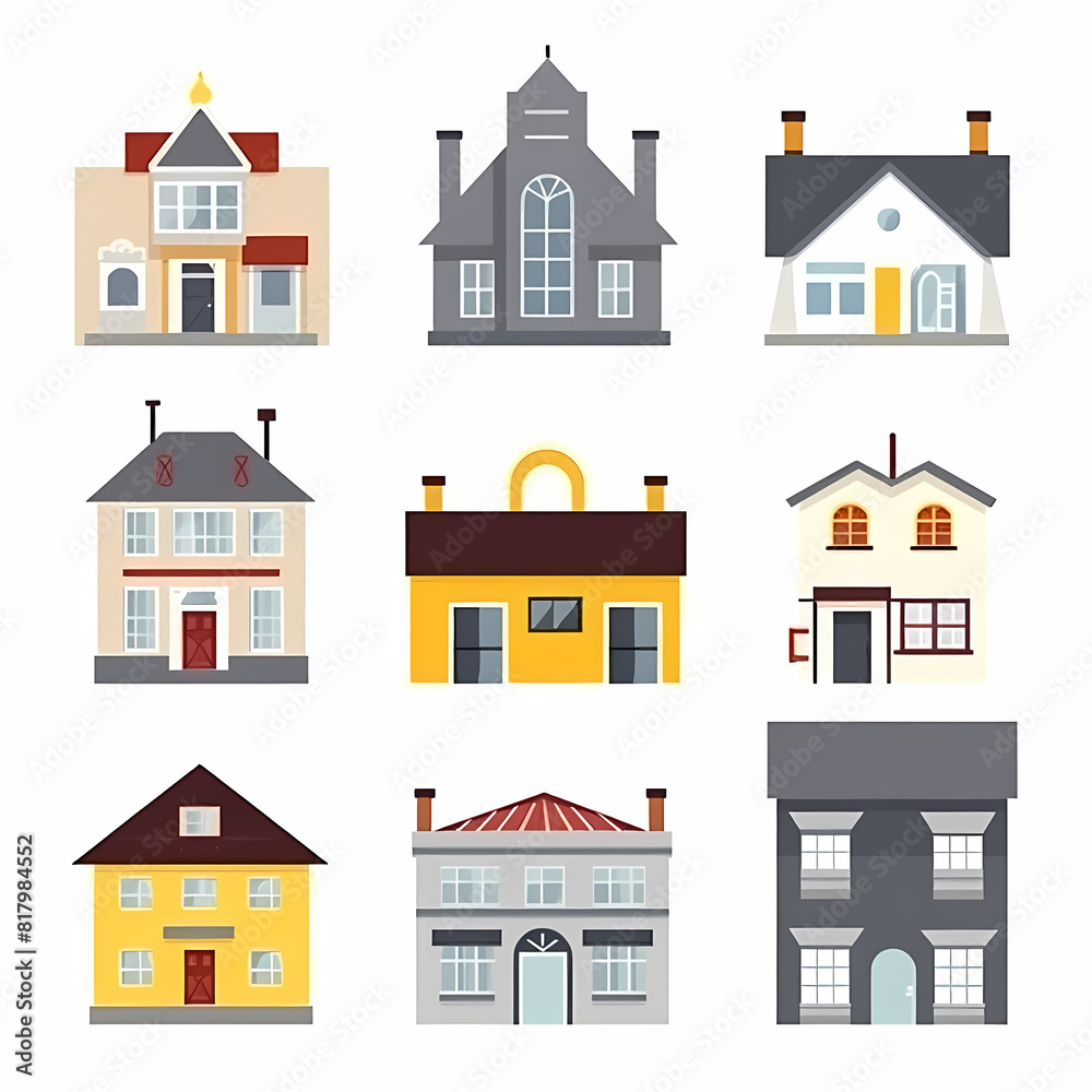 Icons of houses and buildings isolated on white. Illustration in vector format Icons of houses and buildings isolated on white. Illustration in vector format