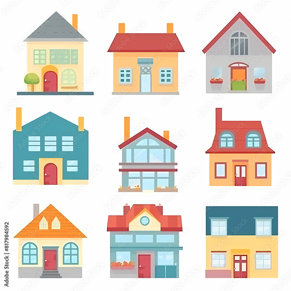 Icons of houses and buildings isolated on white. Illustration in vector format Icons of houses and buildings isolated on white. Illustration in vector format