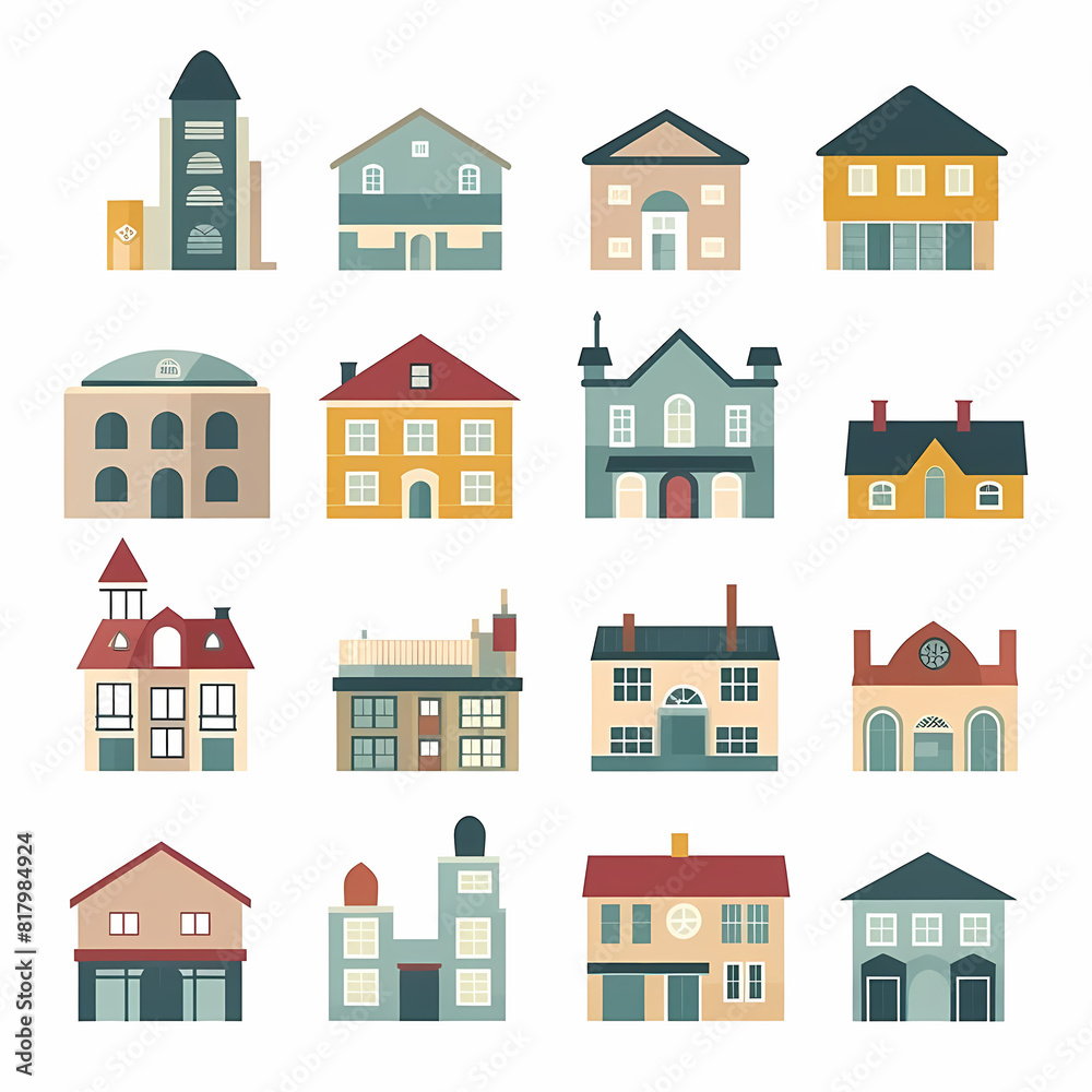 Icons of houses and buildings isolated on white. Illustration in vector format Icons of houses and buildings isolated on white. Illustration in vector format
