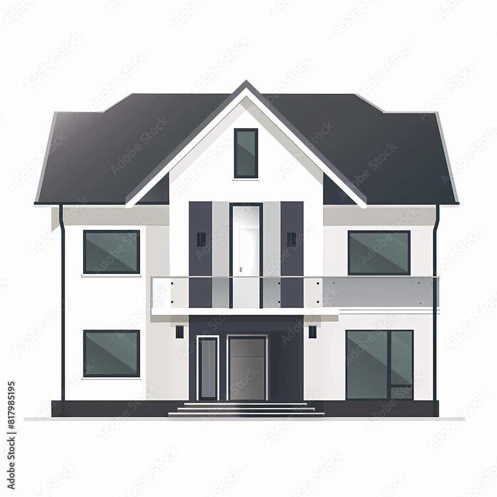 Illustration of the exterior of a house as seen from the front and with a roof. Modern. Townhouse building. Apartment. House facade with doors and windows. Illustration of the exterior of a house as seen from the front and with a roof. Modern. Townhouse building. Apartment. House facade with doors and windows.