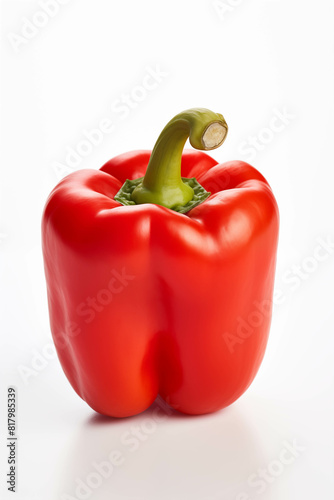 Single red bell pepper isolated on white background photo