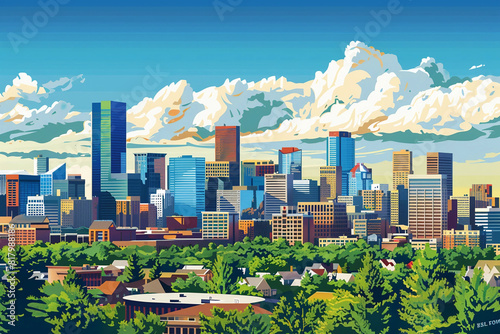 Denver city skyline illustration 