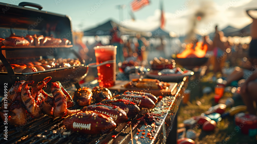 Group of Fans Tailgating at a Football Game: Enjoying Food, Games, and Team Spirit at Pre Game Party Ideal for Sports Content on Fan Traditions and Pre Game Activities Group of Fans Tailgating at a Football Game: Enjoying Food, Games, and Team Spirit at Pre Game Party Ideal for Sports Content on Fan Traditions and Pre Game Activities