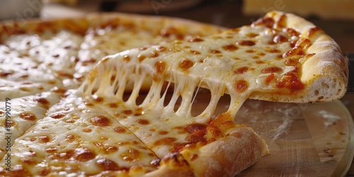 delicious cheese pizza  with a large amount of melted various cheeses. Generative AI