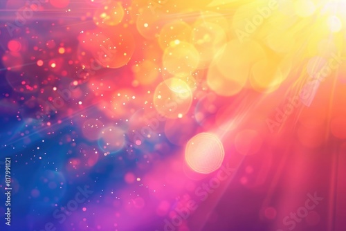 Abstract blurred background with bokeh effect. Colorful gradient with sun, lens flare and soft light for creative design banner. Flat vector illustration
