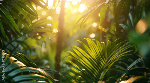 Sunlight, outdoor, natural light, tropical leaves. Generative AI. © visoot
