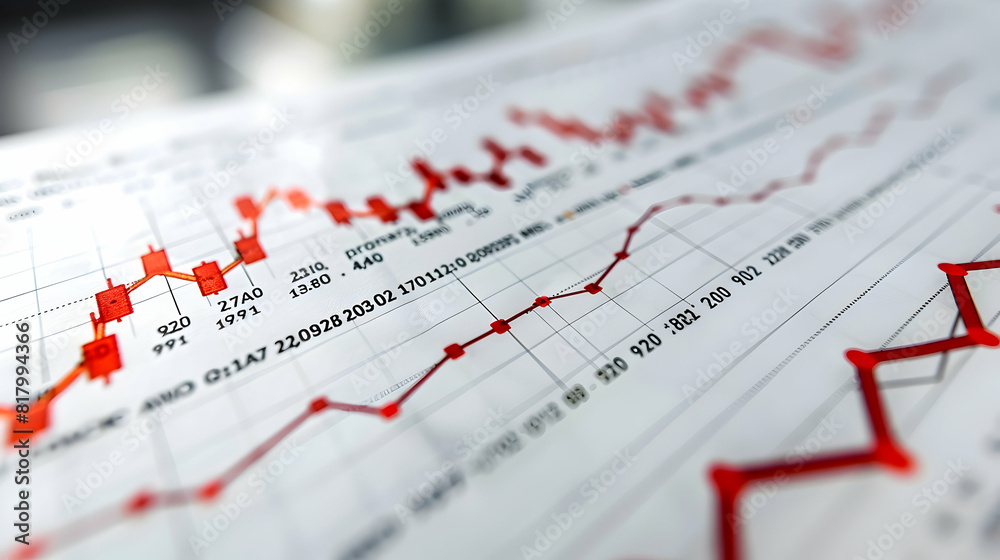Photo realistic Financial timeline chart isolated on white background representing financial planning investment and economic trends. Ideal for finance investment or business theme