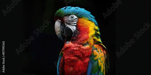 Beautiful colorful parrot on black background  detailed photo  