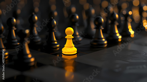 Leadership Concept Yellow Glow Pawn Chess Leading Black Pawn Formation 3D Render