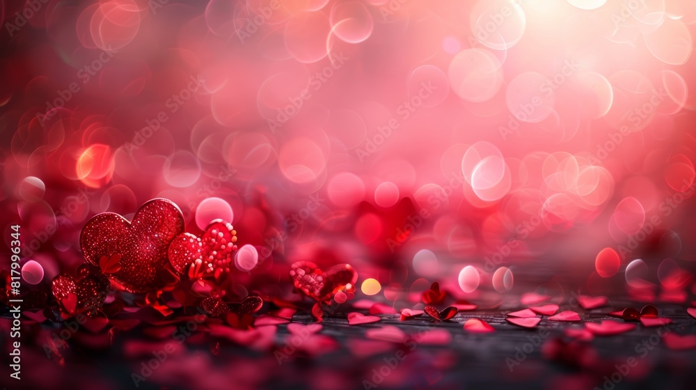 Glowing red and yellow hearts on a vibrant bokeh background creating a warm and enchanting scene perfect for Valentine's Day and romantic love-themed projects. Glowing red and yellow hearts on a vibrant bokeh background creating a warm and enchanting scene perfect for Valentine's Day and romantic love-themed projects.