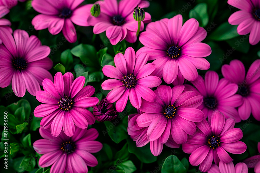 Fototapeta premium A bunch of pink flowers are in a garden