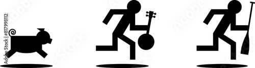 Vector Icons of Pig, Banjo Player, and Paddler