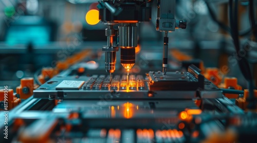 Close-up on the intricate assembly process of calculators at a modern electronics manufacturing plant, industrial precision highlighted © Alpha