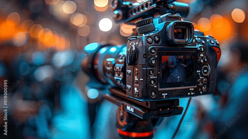 Filming Interview Behind the Scenes Concept. Cameraman Filming Interview Behind the Scenes Concept. Cameraman