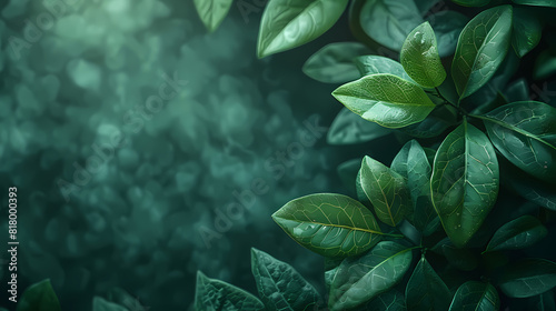 Solid dark green background with lots of free space with a bit of a realistic small photo of Cloverleaf