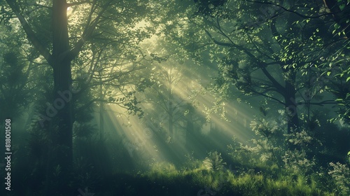  Serenity in Nature  High-res tranquil forest wallpaper with sunlit foliage. 