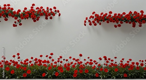 Red flowers blooming on a pristine white wall  creating a vibrant and contrasting visual display.