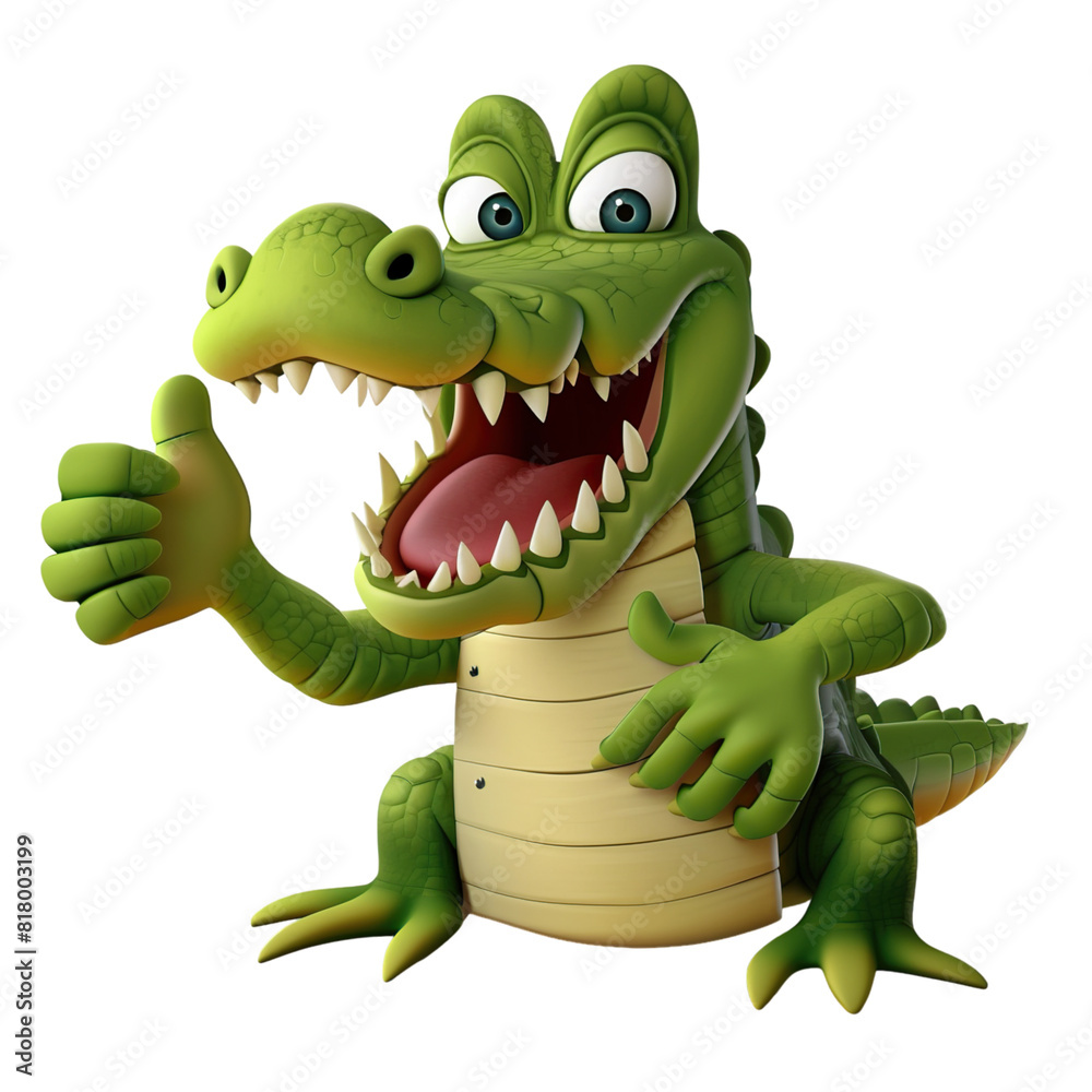 Naklejka premium Cute and playful crocodile cartoon toy character on transparent background. 