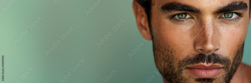 Fototapeta premium Close-up of a man with stubble in green light