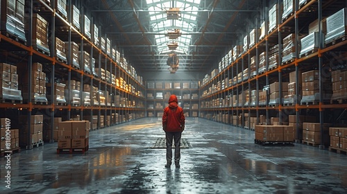 Futuristic Technology Warehouse Conceptmale Worker photo