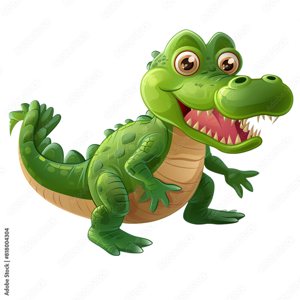 Fototapeta premium Cute and playful crocodile cartoon toy character on transparent background. 