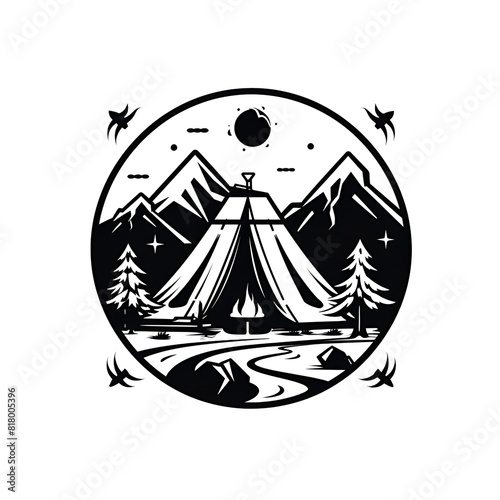 Beautiful scenery camping logo icon illustration. Generative AI