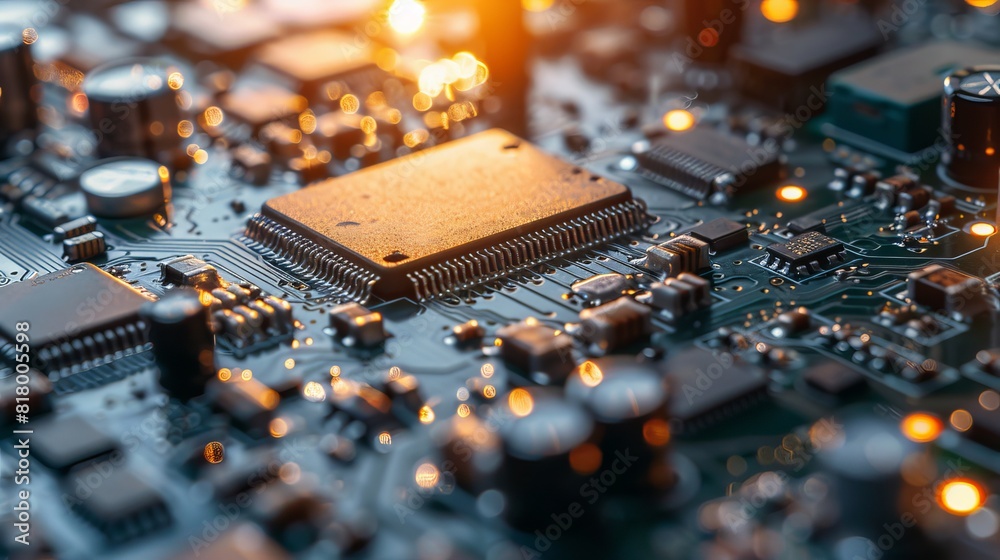Detailed shot of an electronic device production line in an industrial factory, emphasizing the specialized manufacturing of circuit boards Detailed shot of an electronic device production line in an industrial factory, emphasizing the specialized manufacturing of circuit boards