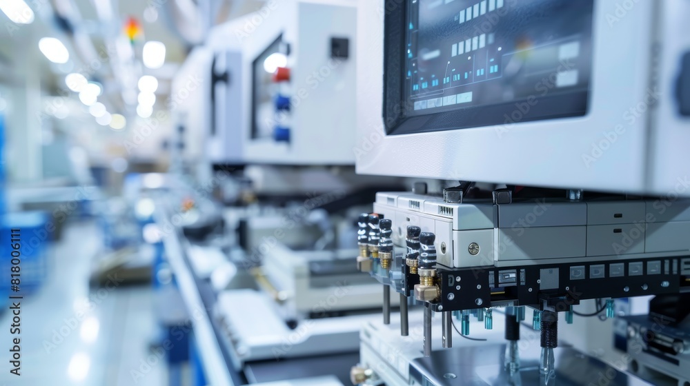 High-tech electronic device production in an industrial factory, showcasing the critical wiring and assembly stages, optimized for clarity and focus High-tech electronic device production in an industrial factory, showcasing the critical wiring and assembly stages, optimized for clarity and focus