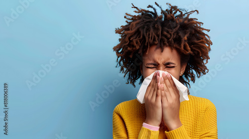 Combate à Gripe: Mulher Espirrando e Enfrentando Nariz Escorrendo photo