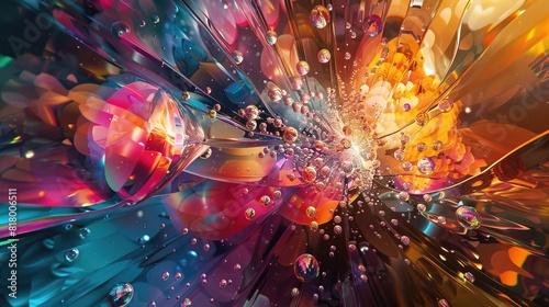 Vivid colorful mix of water, oil and paint drops in explosion 